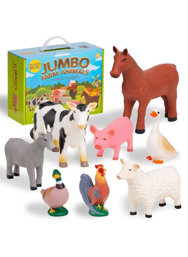 Learning Minds Set of 8 Jumbo Farm Animal Figures - Farm Animals for Toddlers Age 1-3 - Farm Toy for Kids Age 18 Months Plus - Animal Toys for Kids 1,2,3 Years Old - Image 1